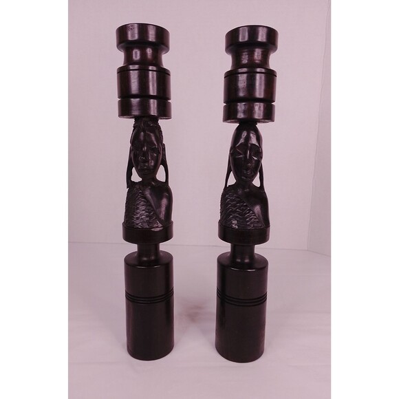 Unbranded Other - Vintage Mid-Century African Hand-Carved Ebony Wood Candlesticks